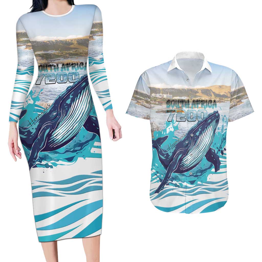 Personalized South Africa Whale Couples Matching Long Sleeve Bodycon Dress and Hawaiian Shirt Hermanus Fest - Wonder Print Shop