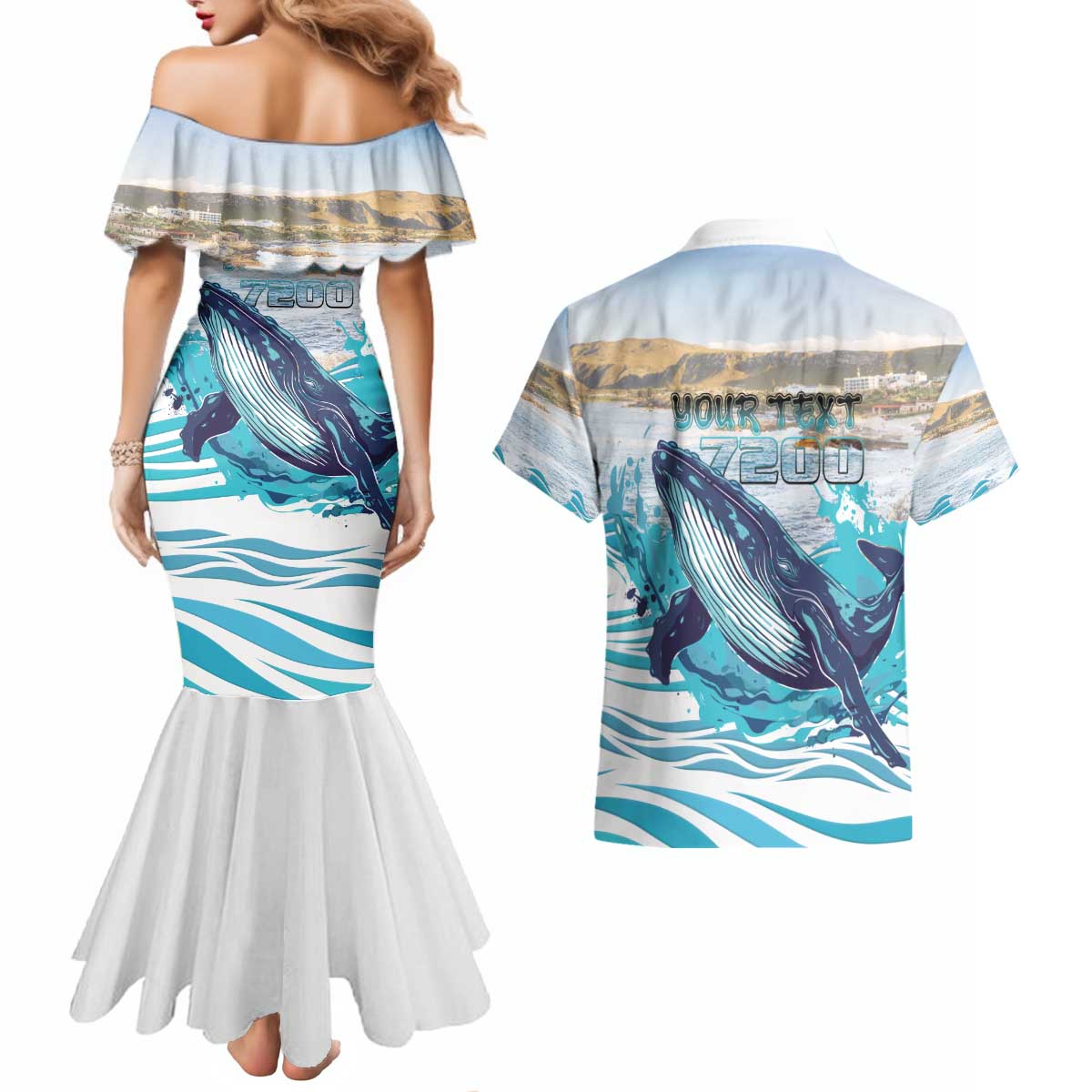 Personalized South Africa Whale Couples Matching Mermaid Dress and Hawaiian Shirt Hermanus Fest - Wonder Print Shop