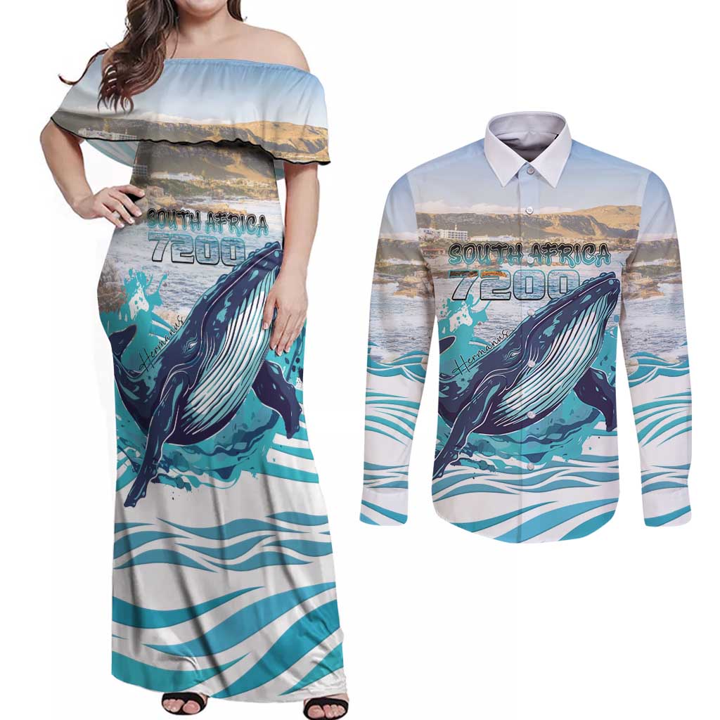 Personalized South Africa Whale Couples Matching Off Shoulder Maxi Dress and Long Sleeve Button Shirt Hermanus Fest - Wonder Print Shop