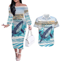 Personalized South Africa Whale Couples Matching Off The Shoulder Long Sleeve Dress and Hawaiian Shirt Hermanus Fest - Wonder Print Shop