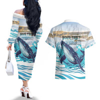 Personalized South Africa Whale Couples Matching Off The Shoulder Long Sleeve Dress and Hawaiian Shirt Hermanus Fest - Wonder Print Shop