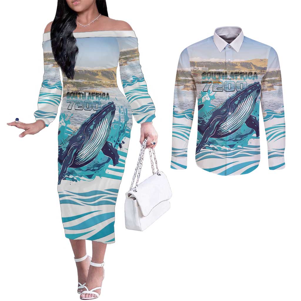 Personalized South Africa Whale Couples Matching Off The Shoulder Long Sleeve Dress and Long Sleeve Button Shirt Hermanus Fest - Wonder Print Shop