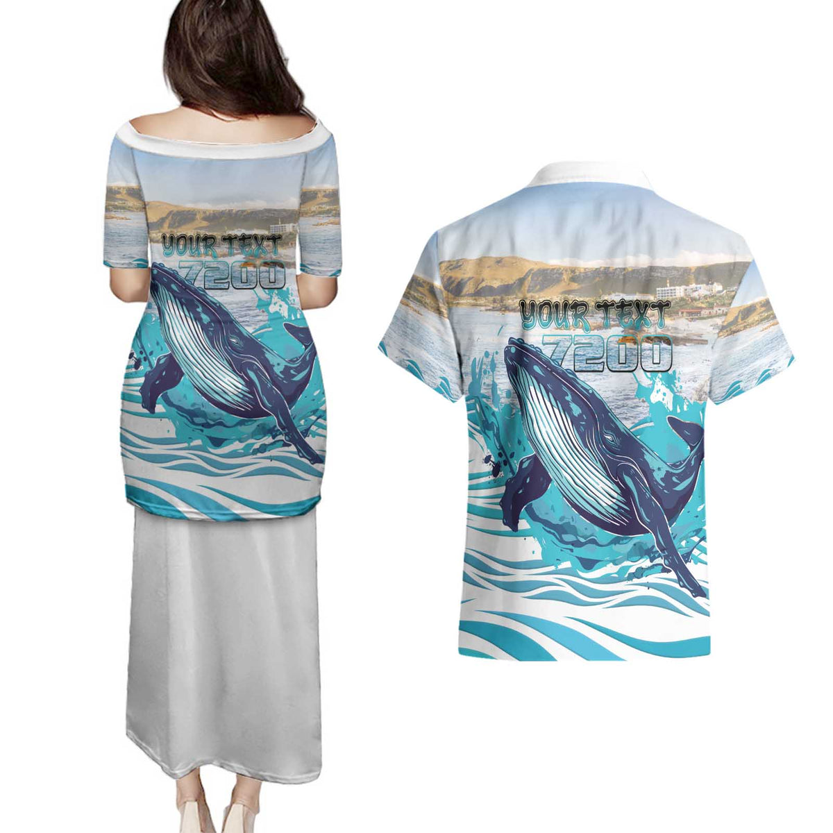 Personalized South Africa Whale Couples Matching Puletasi and Hawaiian Shirt Hermanus Fest - Wonder Print Shop