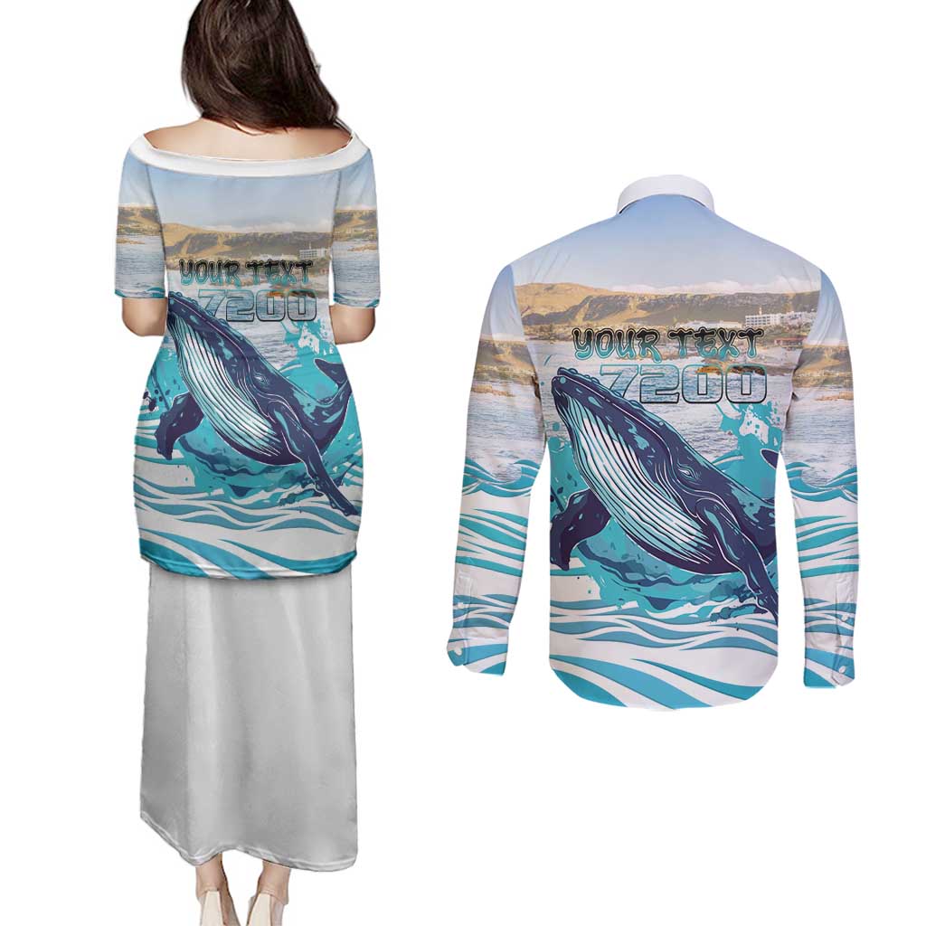 Personalized South Africa Whale Couples Matching Puletasi and Long Sleeve Button Shirt Hermanus Fest - Wonder Print Shop