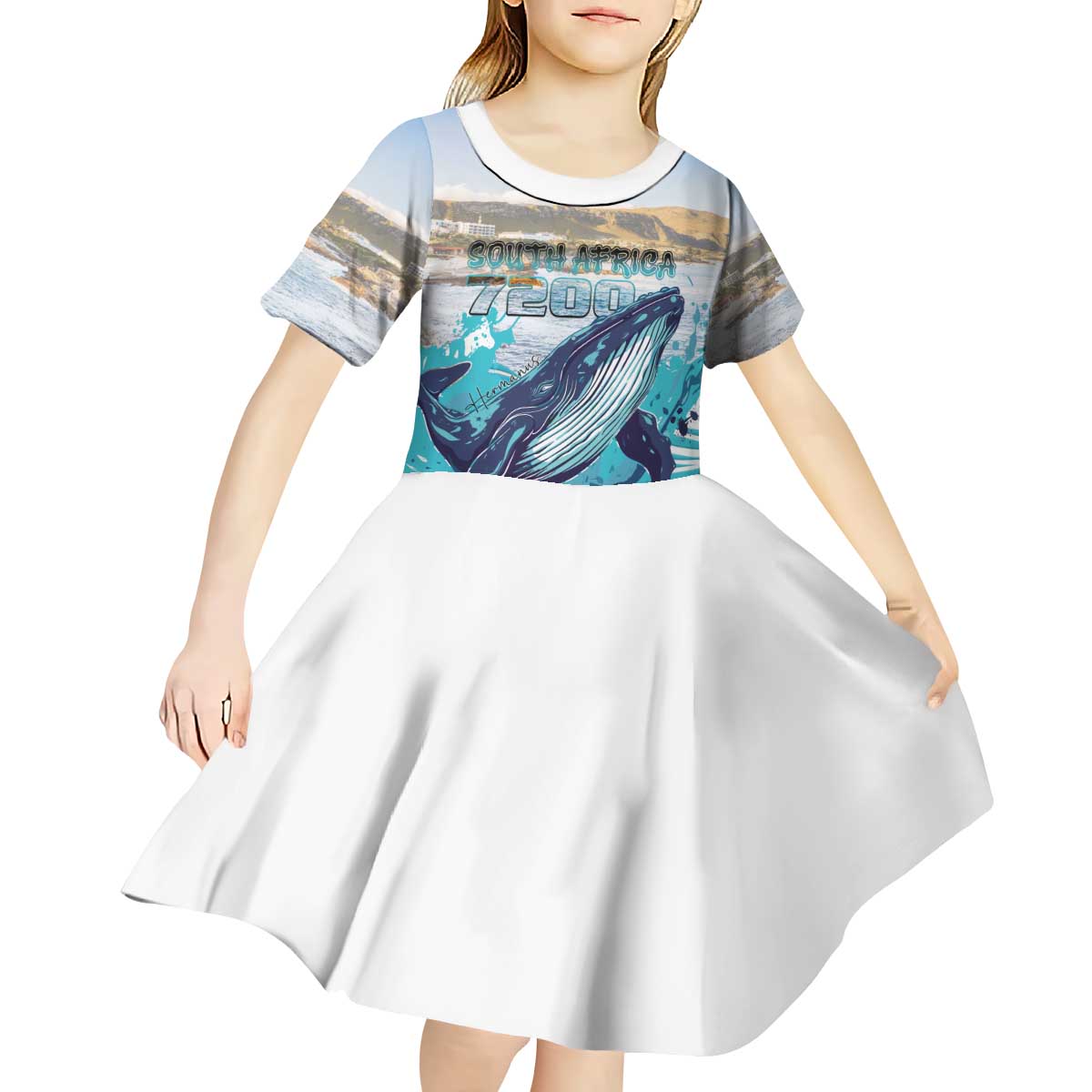 Personalized South Africa Whale Kid Short Sleeve Dress Hermanus Fest - Wonder Print Shop