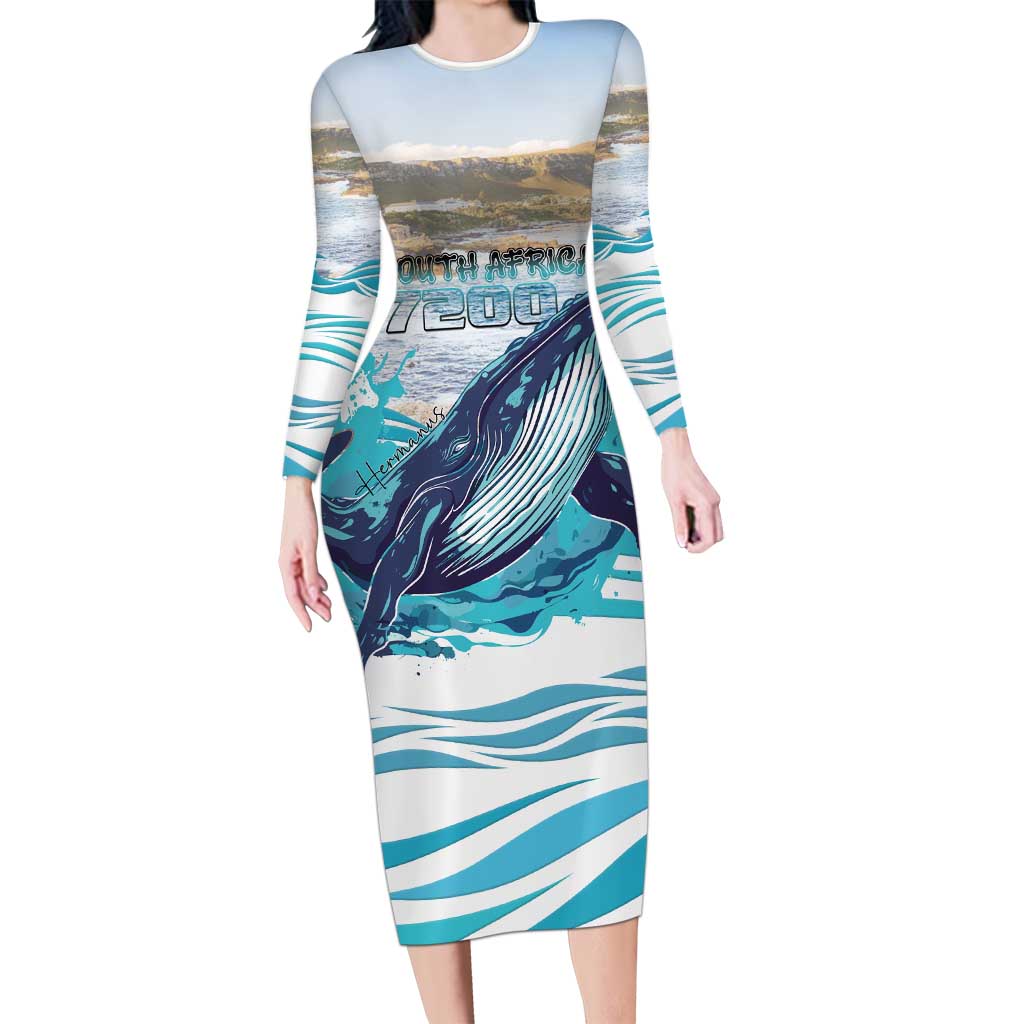 Personalized South Africa Whale Long Sleeve Bodycon Dress Hermanus Fest - Wonder Print Shop