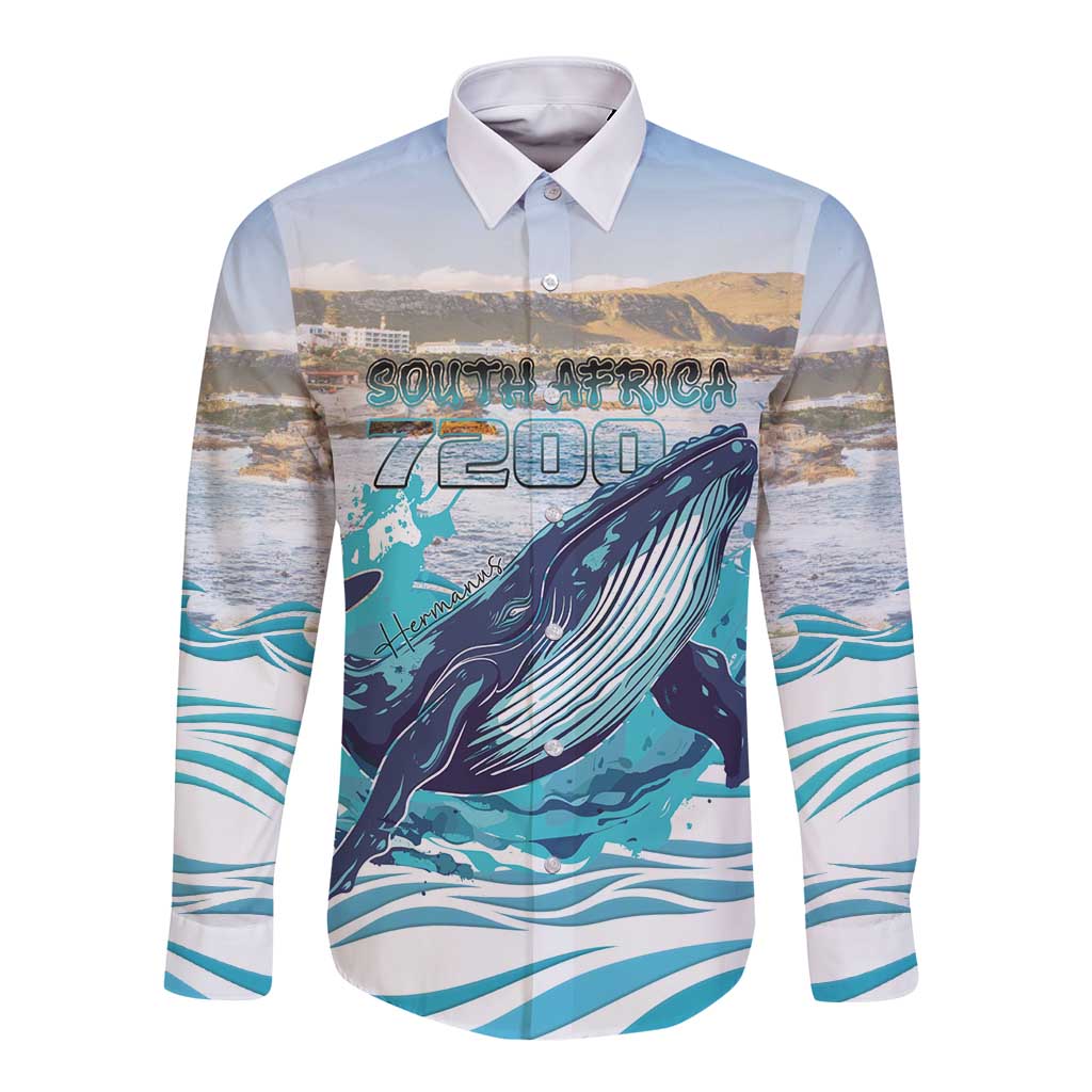 Personalized South Africa Whale Long Sleeve Button Shirt Hermanus Fest - Wonder Print Shop