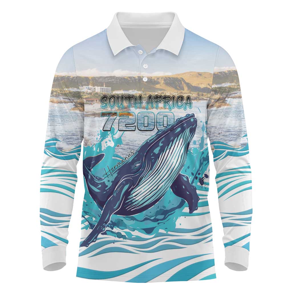 Personalized South Africa Whale Long Sleeve Polo Shirt Hermanus Fest - Wonder Print Shop