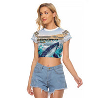 Personalized South Africa Whale Raglan Cropped T Shirt Hermanus Fest - Wonder Print Shop
