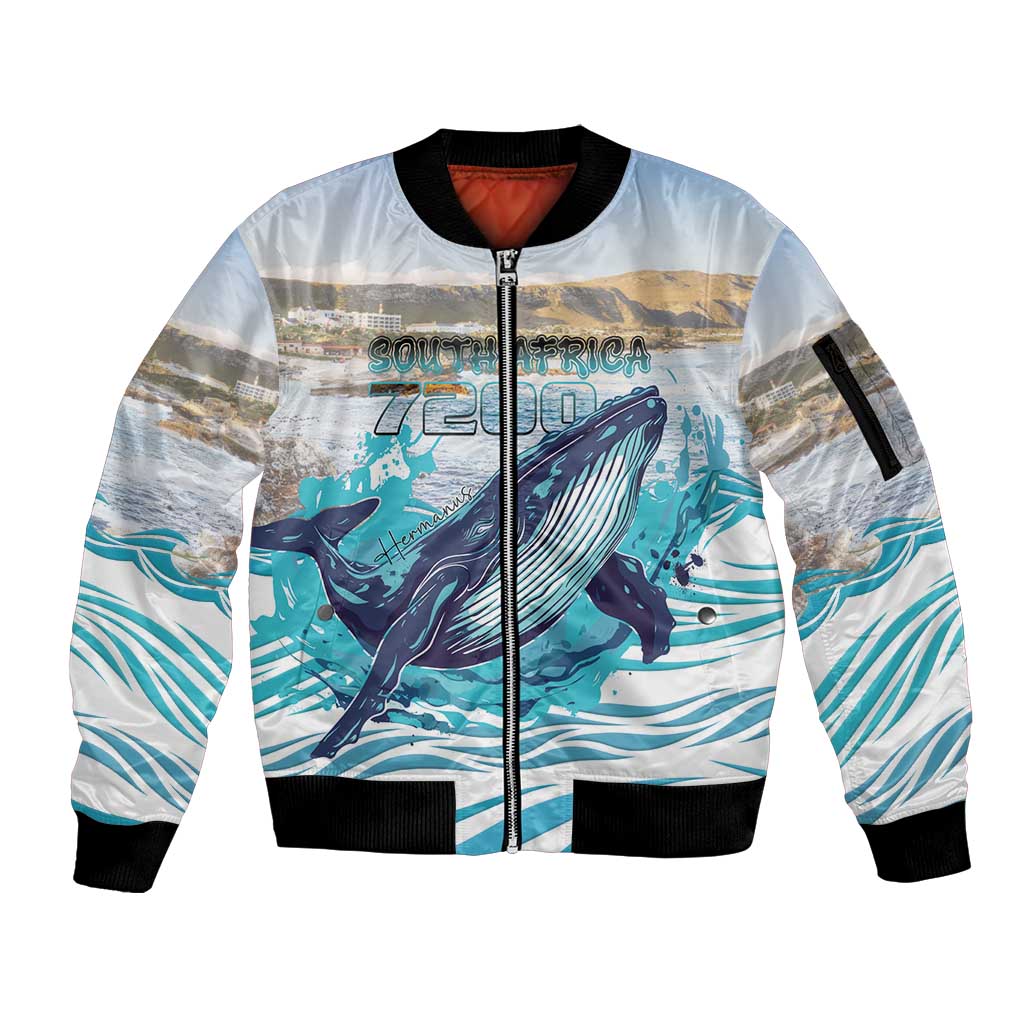 Personalized South Africa Whale Sleeve Zip Bomber Jacket Hermanus Fest - Wonder Print Shop