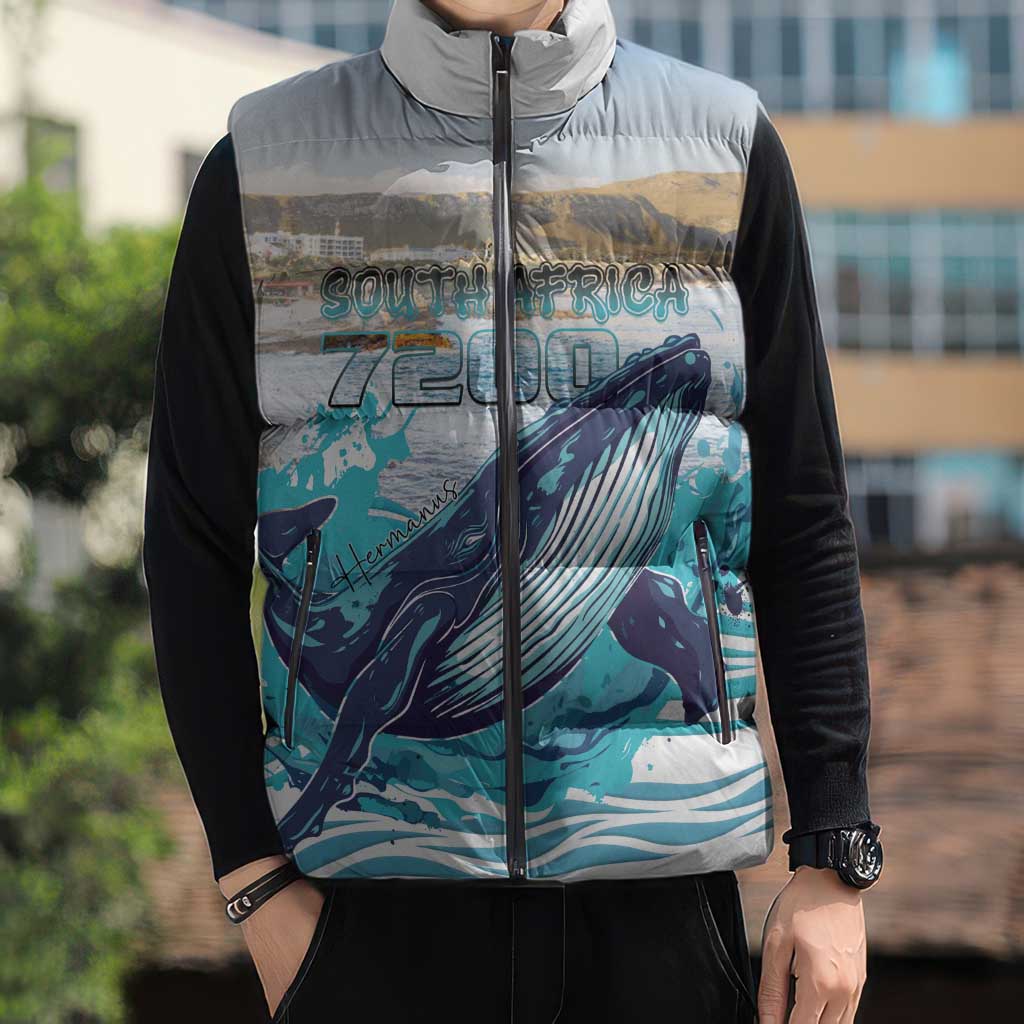 Personalized South Africa Whale Sleeveless Puffer Jacket Hermanus Fest - Wonder Print Shop