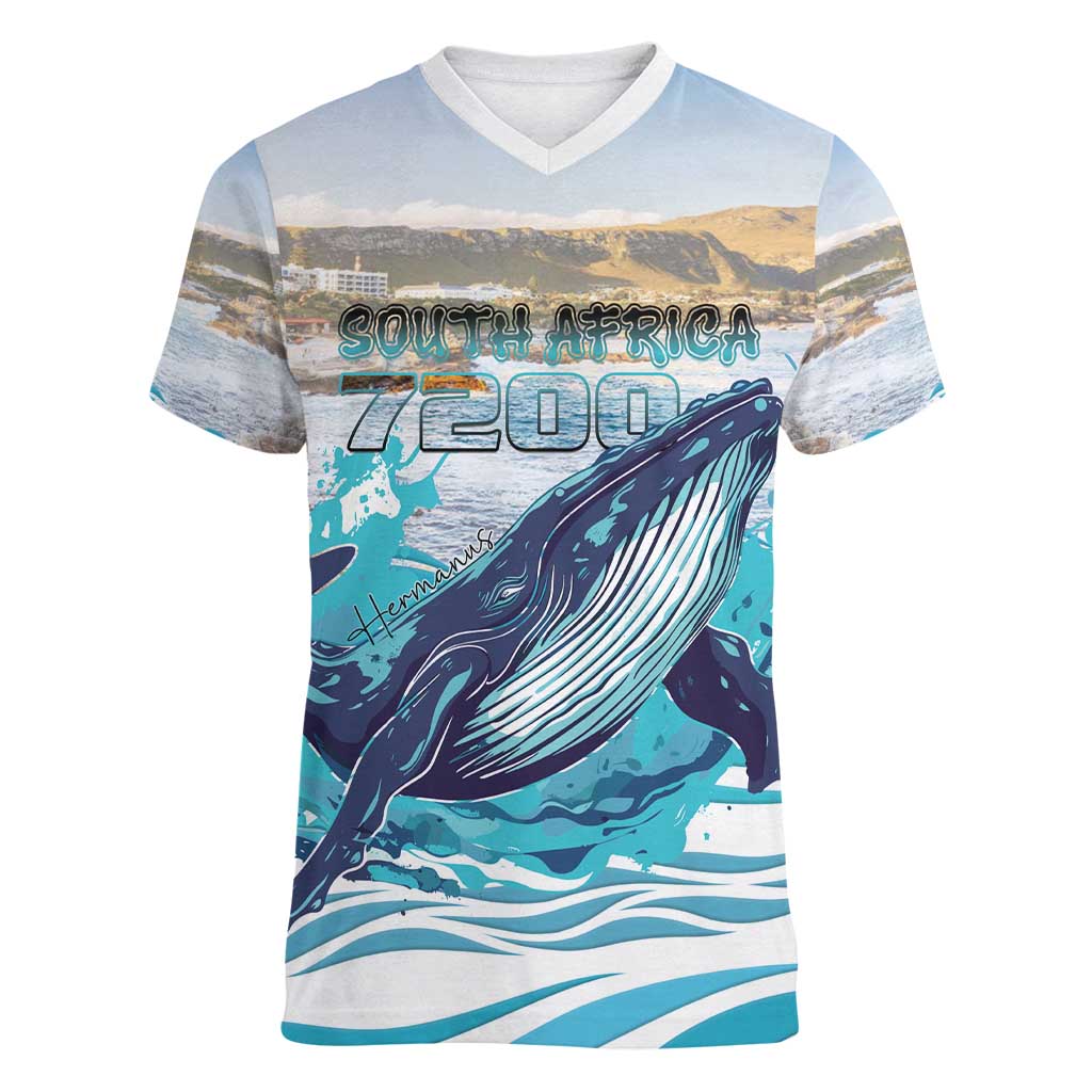 Personalized South Africa Whale Women V-Neck T-Shirt Hermanus Fest - Wonder Print Shop