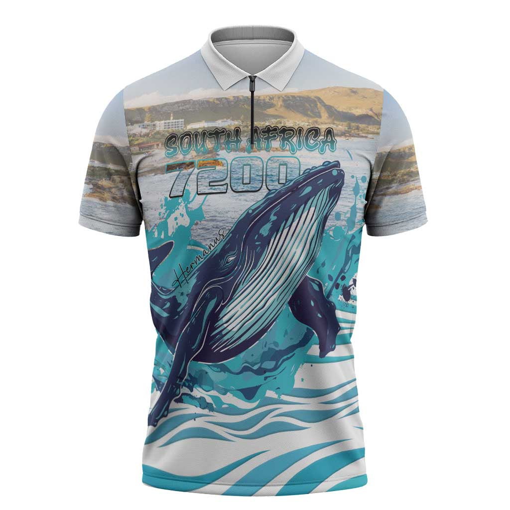 Personalized South Africa Whale Zipper Polo Shirt Hermanus Fest - Wonder Print Shop