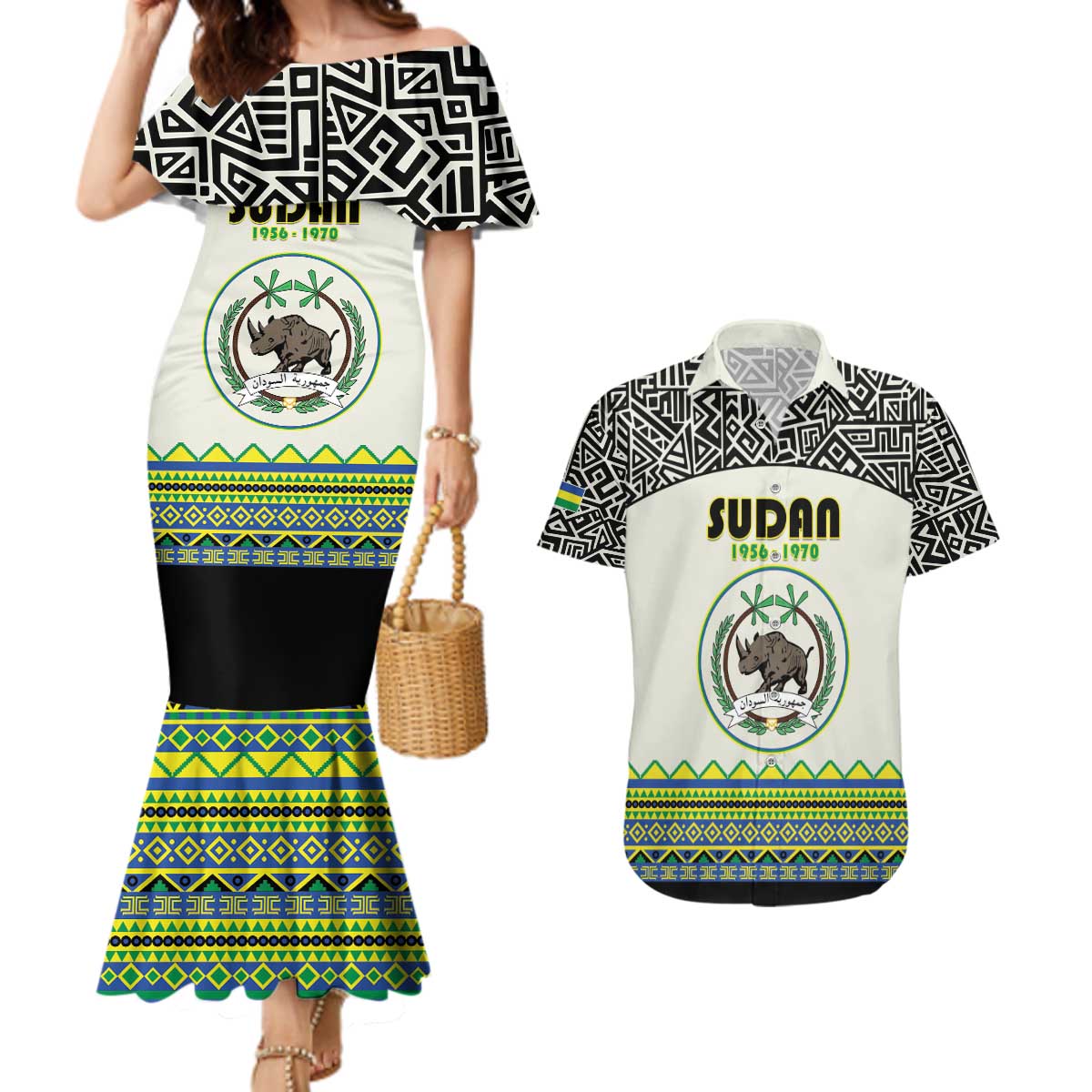 Personalized Sudan 1956-1970 Couples Matching Mermaid Dress and Hawaiian Shirt With African Pattern - Wonder Print Shop