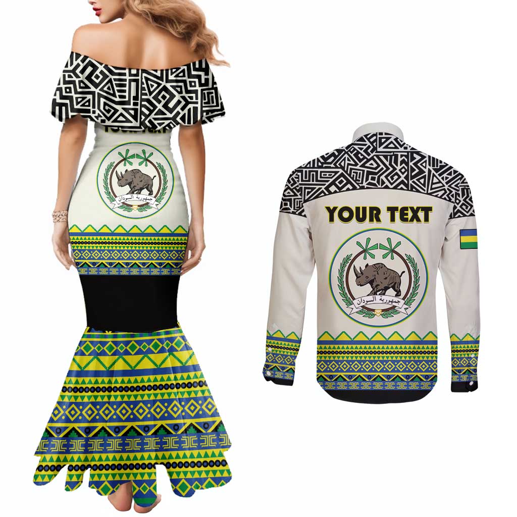 Personalized Sudan 1956-1970 Couples Matching Mermaid Dress and Long Sleeve Button Shirt With African Pattern - Wonder Print Shop