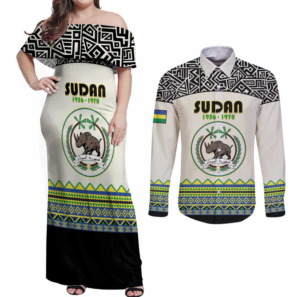 Personalized Sudan 1956-1970 Couples Matching Off Shoulder Maxi Dress and Long Sleeve Button Shirt With African Pattern - Wonder Print Shop