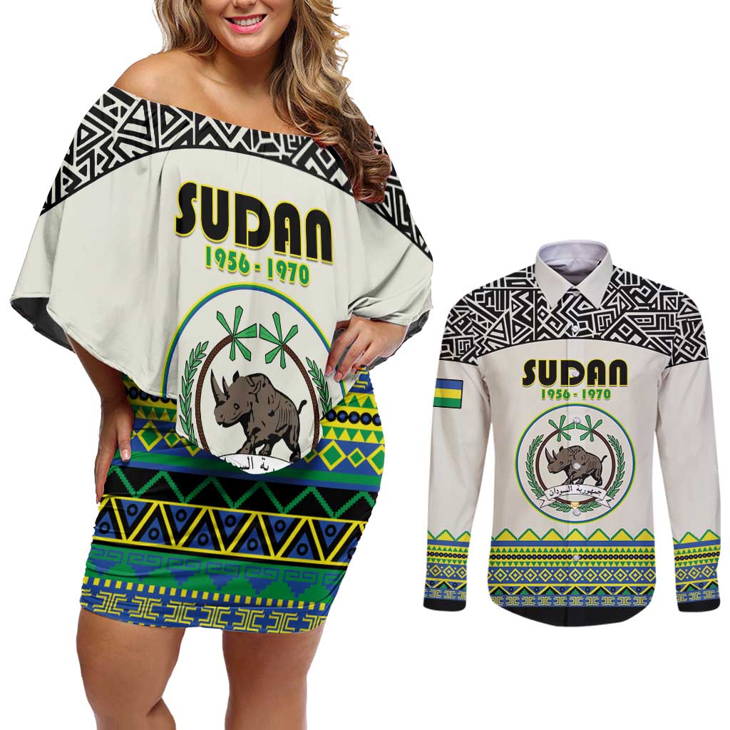 Personalized Sudan 1956-1970 Couples Matching Off Shoulder Short Dress and Long Sleeve Button Shirt With African Pattern - Wonder Print Shop