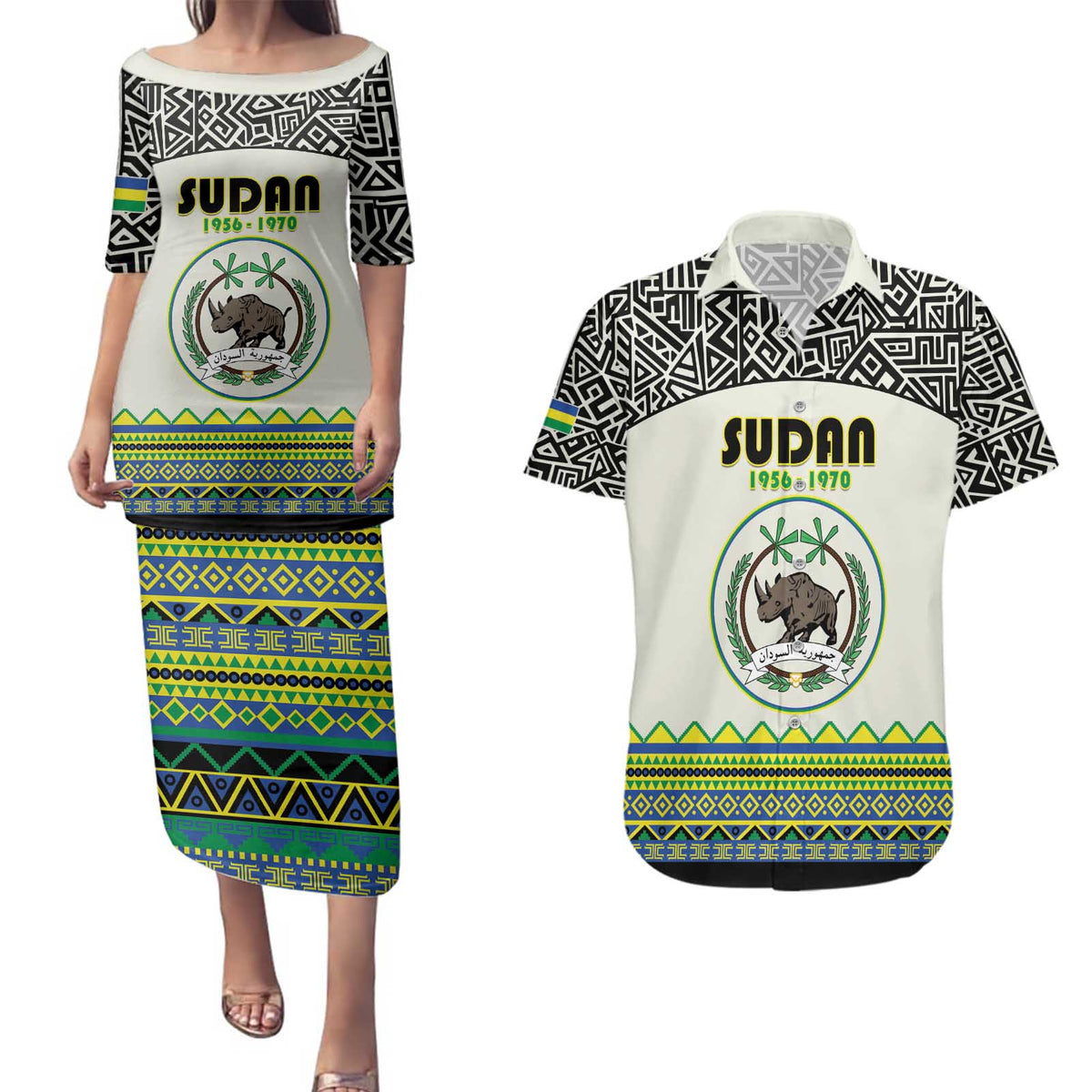 Personalized Sudan 1956-1970 Couples Matching Puletasi and Hawaiian Shirt With African Pattern - Wonder Print Shop