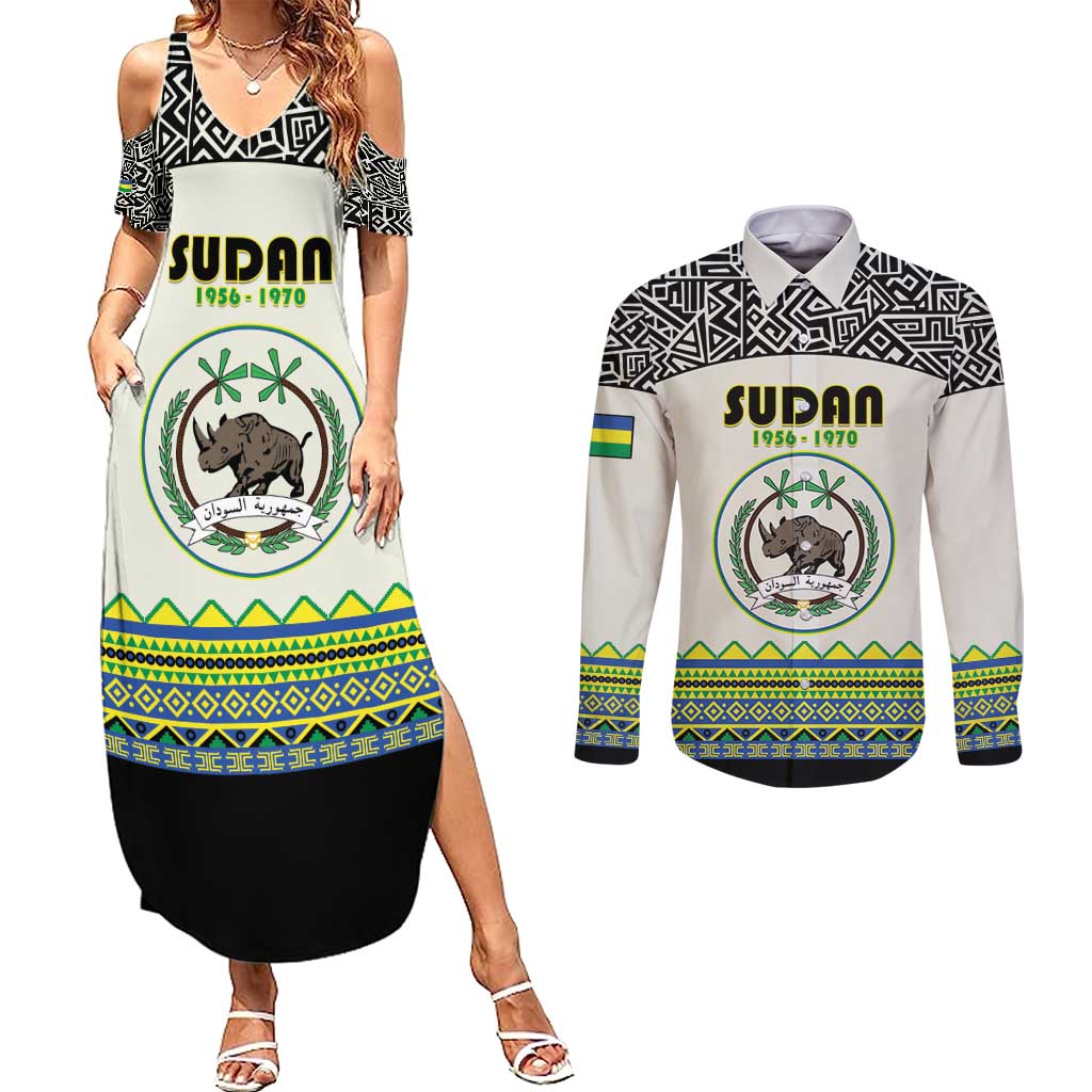 Personalized Sudan 1956-1970 Couples Matching Summer Maxi Dress and Long Sleeve Button Shirt With African Pattern - Wonder Print Shop