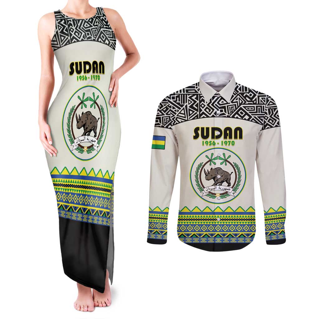 Personalized Sudan 1956-1970 Couples Matching Tank Maxi Dress and Long Sleeve Button Shirt With African Pattern - Wonder Print Shop