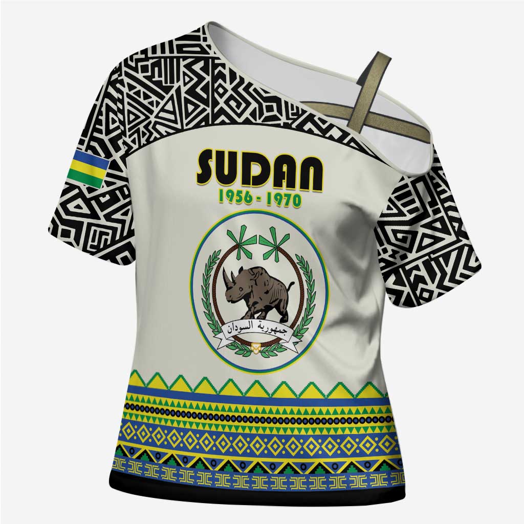 Personalized Sudan 1956-1970 Cross Shoulder Shirt With African Pattern - Wonder Print Shop