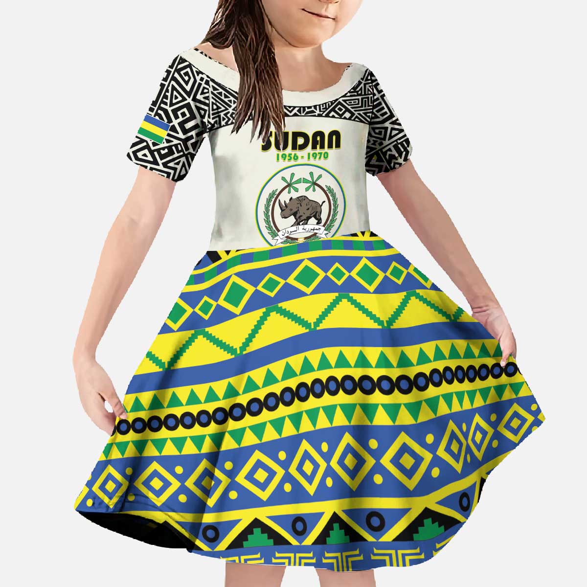 Personalized Sudan 1956-1970 Family Matching Off The Shoulder Long Sleeve Dress and Hawaiian Shirt With African Pattern - Wonder Print Shop