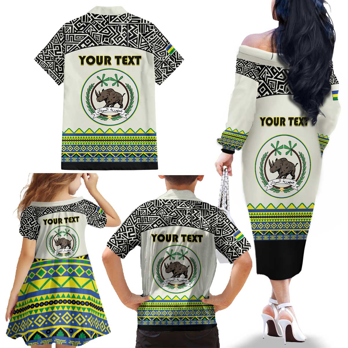 Personalized Sudan 1956-1970 Family Matching Off The Shoulder Long Sleeve Dress and Hawaiian Shirt With African Pattern - Wonder Print Shop