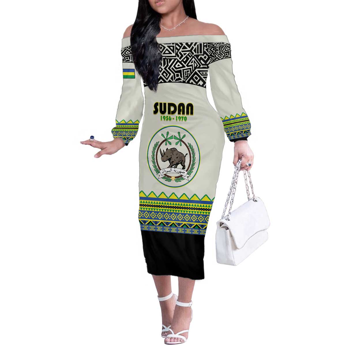 Personalized Sudan 1956-1970 Family Matching Off The Shoulder Long Sleeve Dress and Hawaiian Shirt With African Pattern - Wonder Print Shop