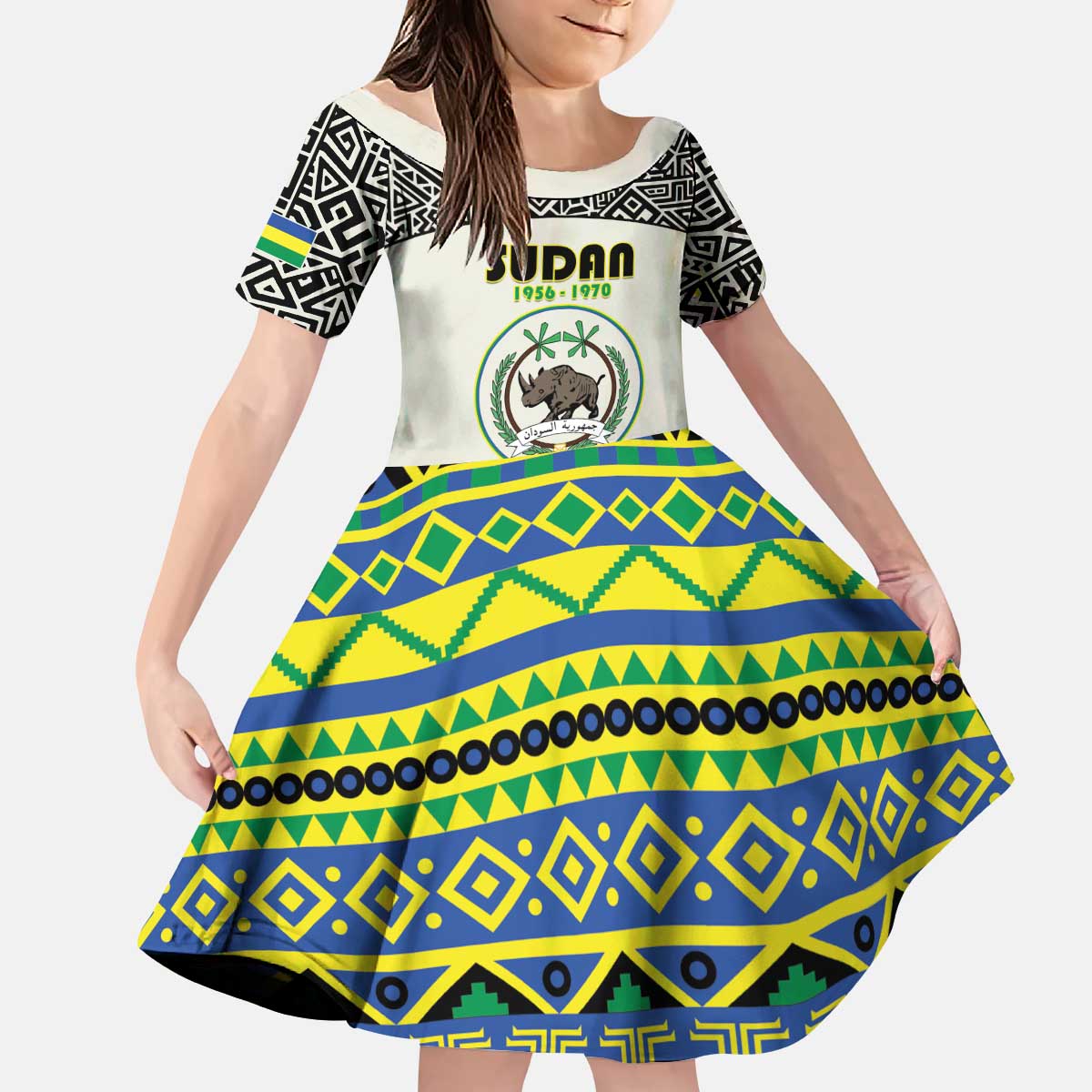 Personalized Sudan 1956-1970 Kid Short Sleeve Dress With African Pattern - Wonder Print Shop