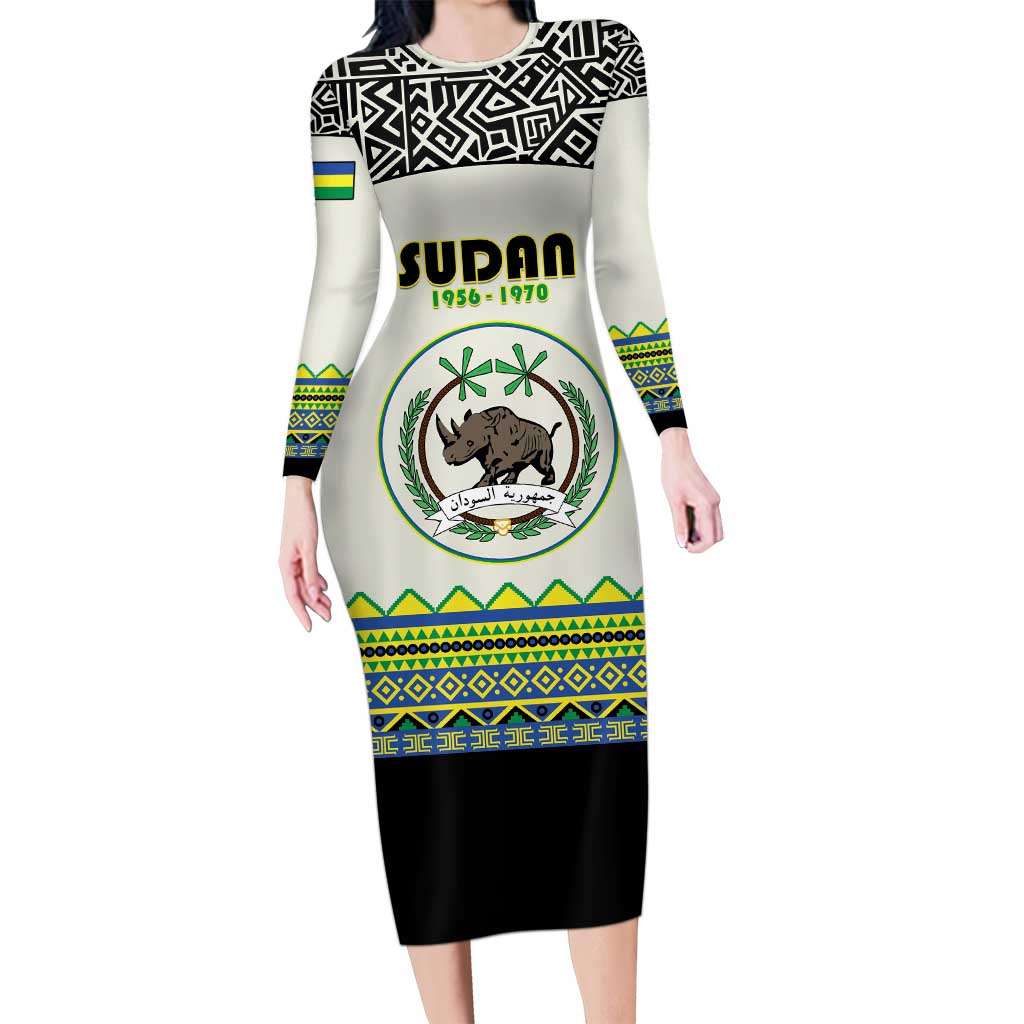 Personalized Sudan 1956-1970 Long Sleeve Bodycon Dress With African Pattern - Wonder Print Shop