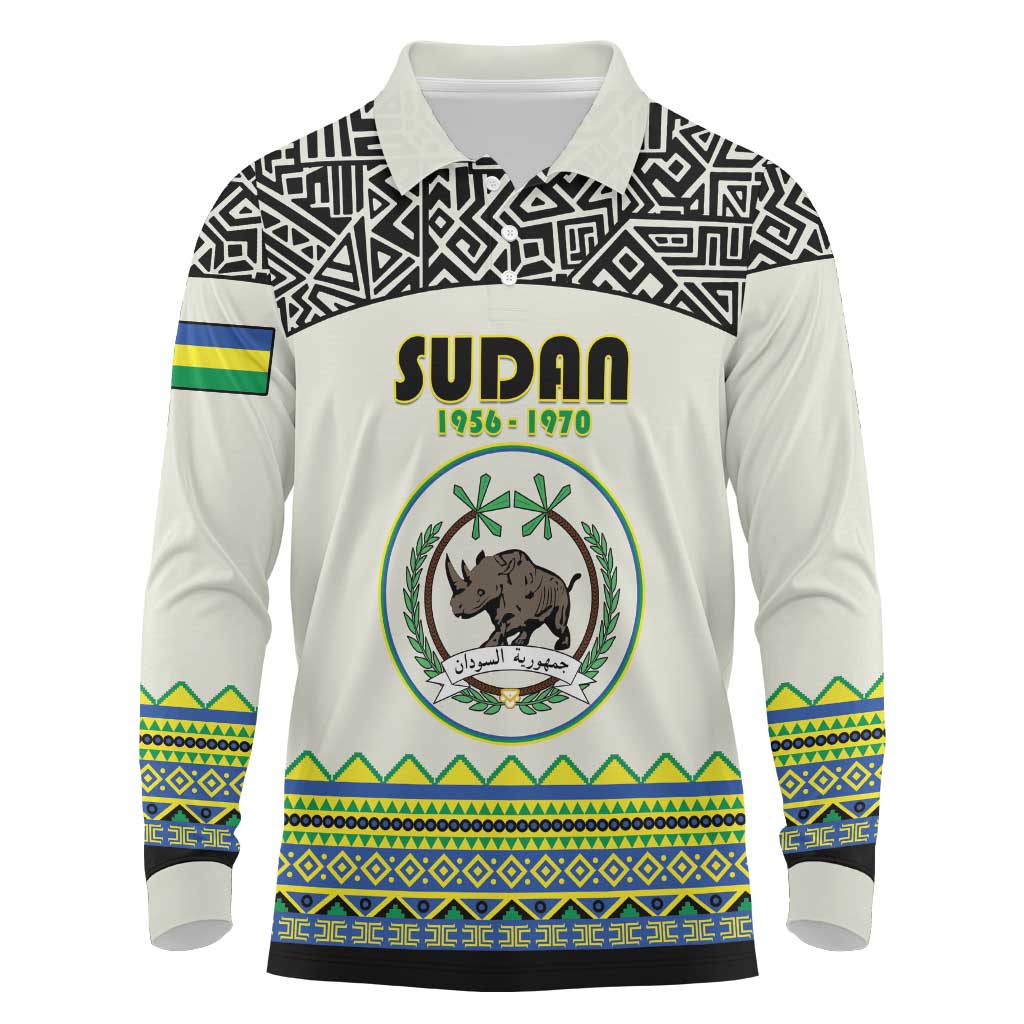 Personalized Sudan 1956-1970 Long Sleeve Polo Shirt With African Pattern - Wonder Print Shop