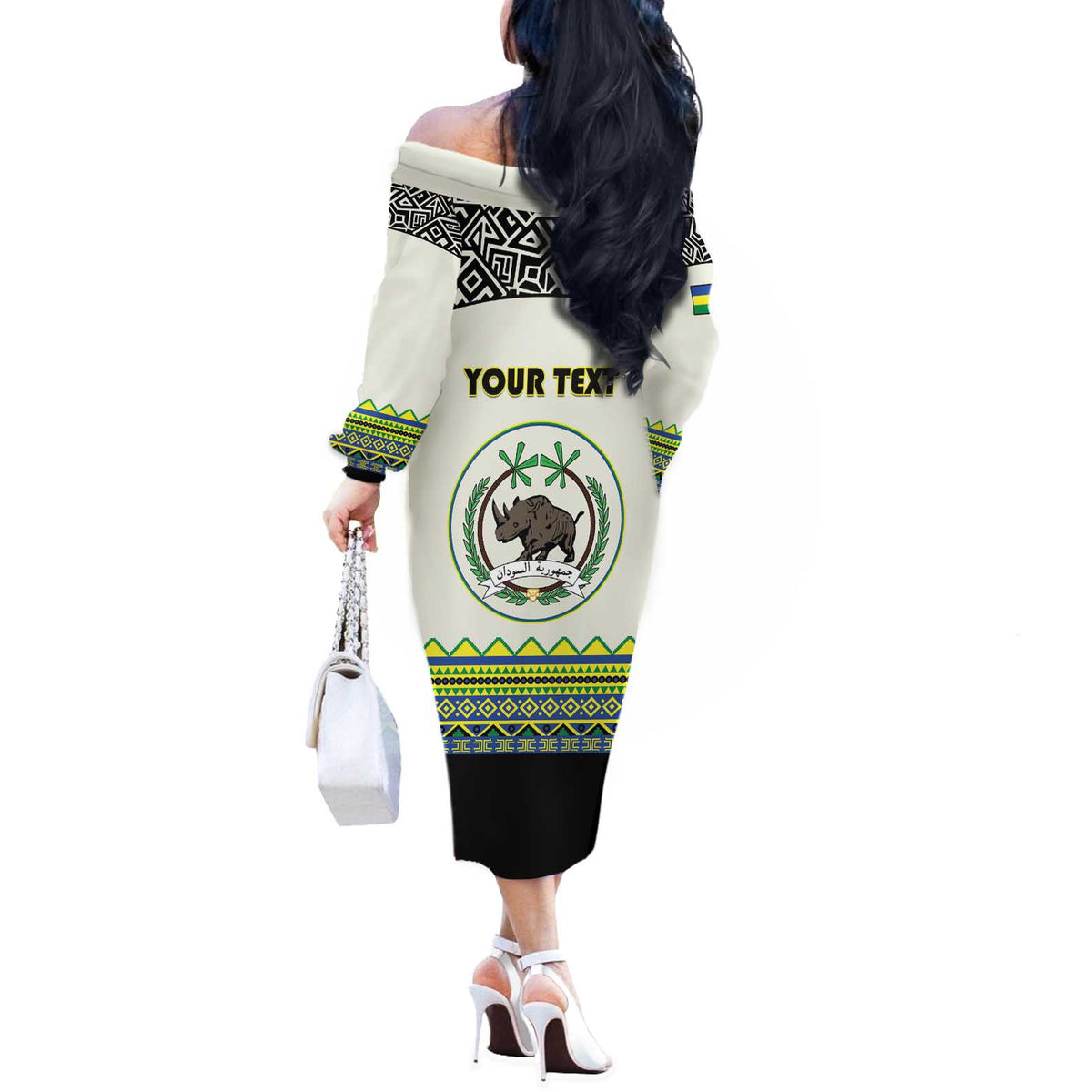 Personalized Sudan 1956-1970 Off The Shoulder Long Sleeve Dress With African Pattern - Wonder Print Shop