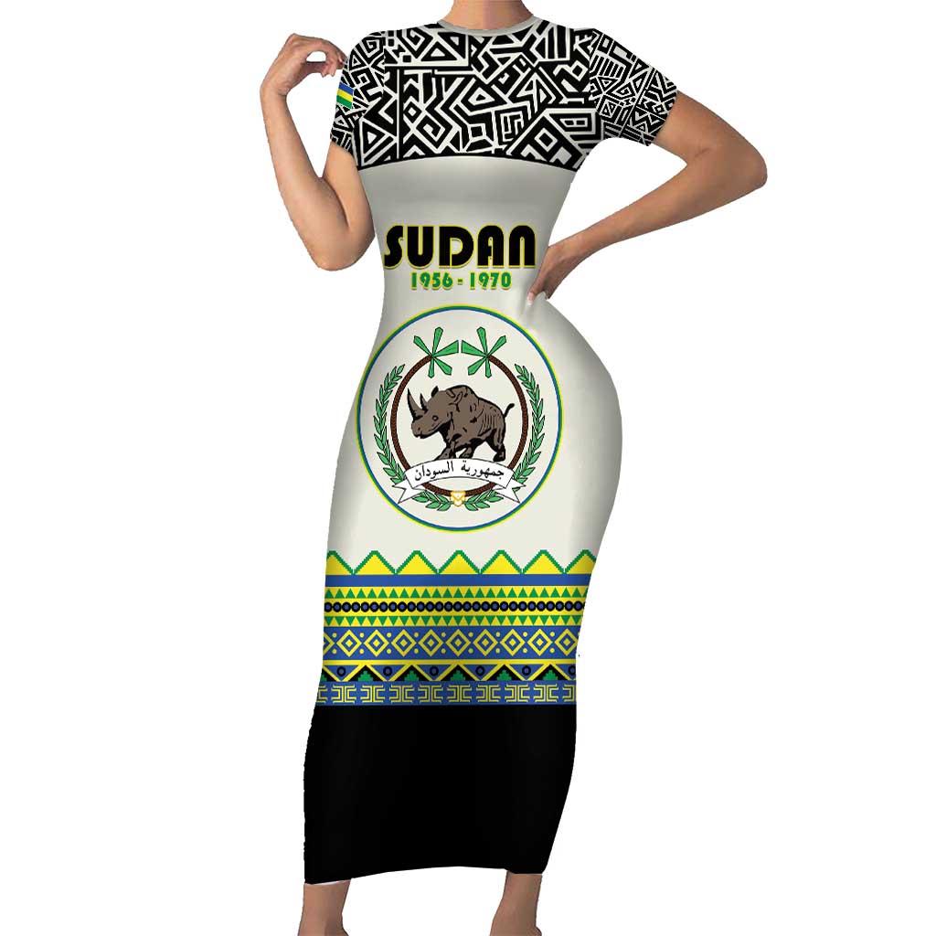 Personalized Sudan 1956-1970 Short Sleeve Bodycon Dress With African Pattern - Wonder Print Shop