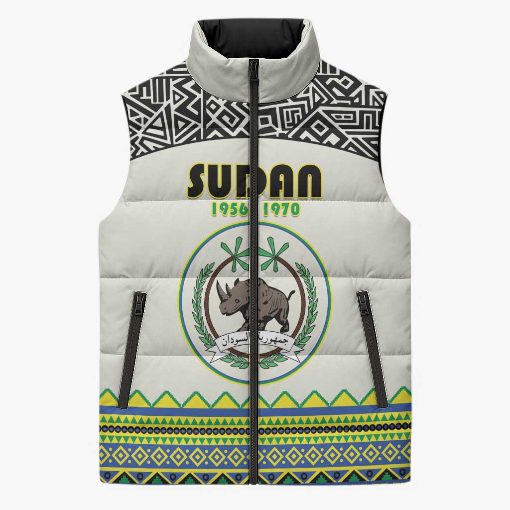 Personalized Sudan 1956-1970 Sleeveless Puffer Jacket With African Pattern - Wonder Print Shop