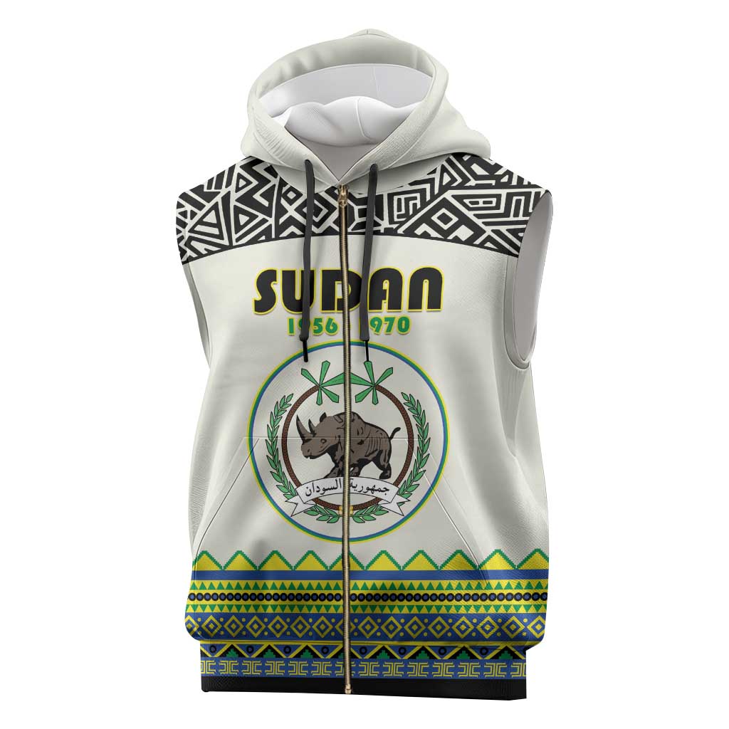 Personalized Sudan 1956-1970 Sleeveless Zip Hoodie With African Pattern - Wonder Print Shop
