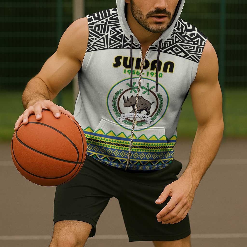 Personalized Sudan 1956-1970 Sleeveless Zip Hoodie With African Pattern - Wonder Print Shop