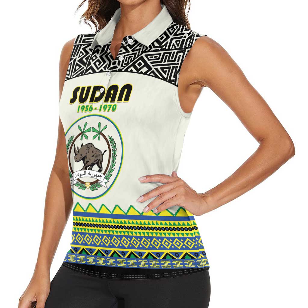 Personalized Sudan 1956-1970 Women Sleeveless Polo Shirt With African Pattern - Wonder Print Shop