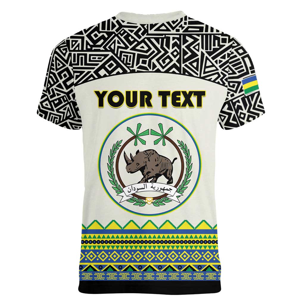 Personalized Sudan 1956-1970 Women V-Neck T-Shirt With African Pattern - Wonder Print Shop