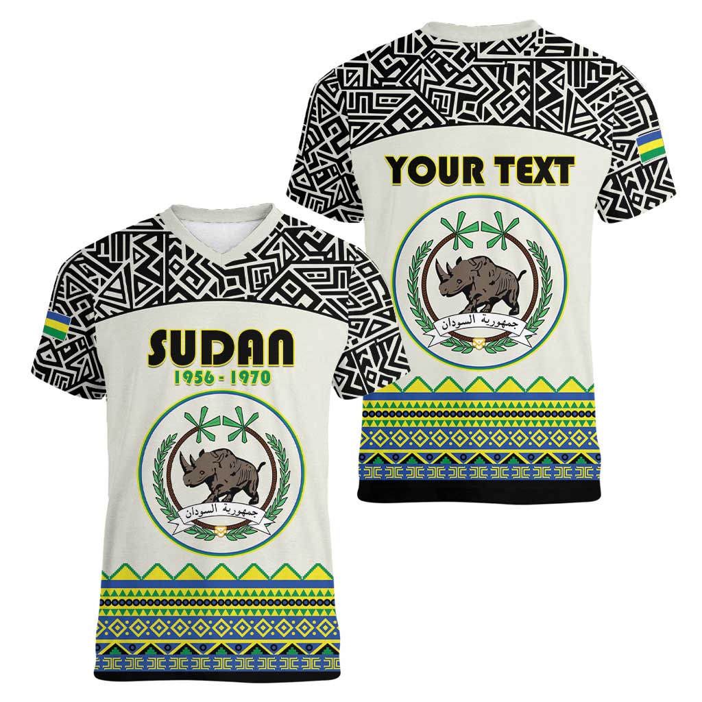 Personalized Sudan 1956-1970 Women V-Neck T-Shirt With African Pattern - Wonder Print Shop