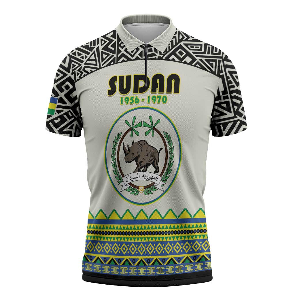 Personalized Sudan 1956-1970 Zipper Polo Shirt With African Pattern - Wonder Print Shop