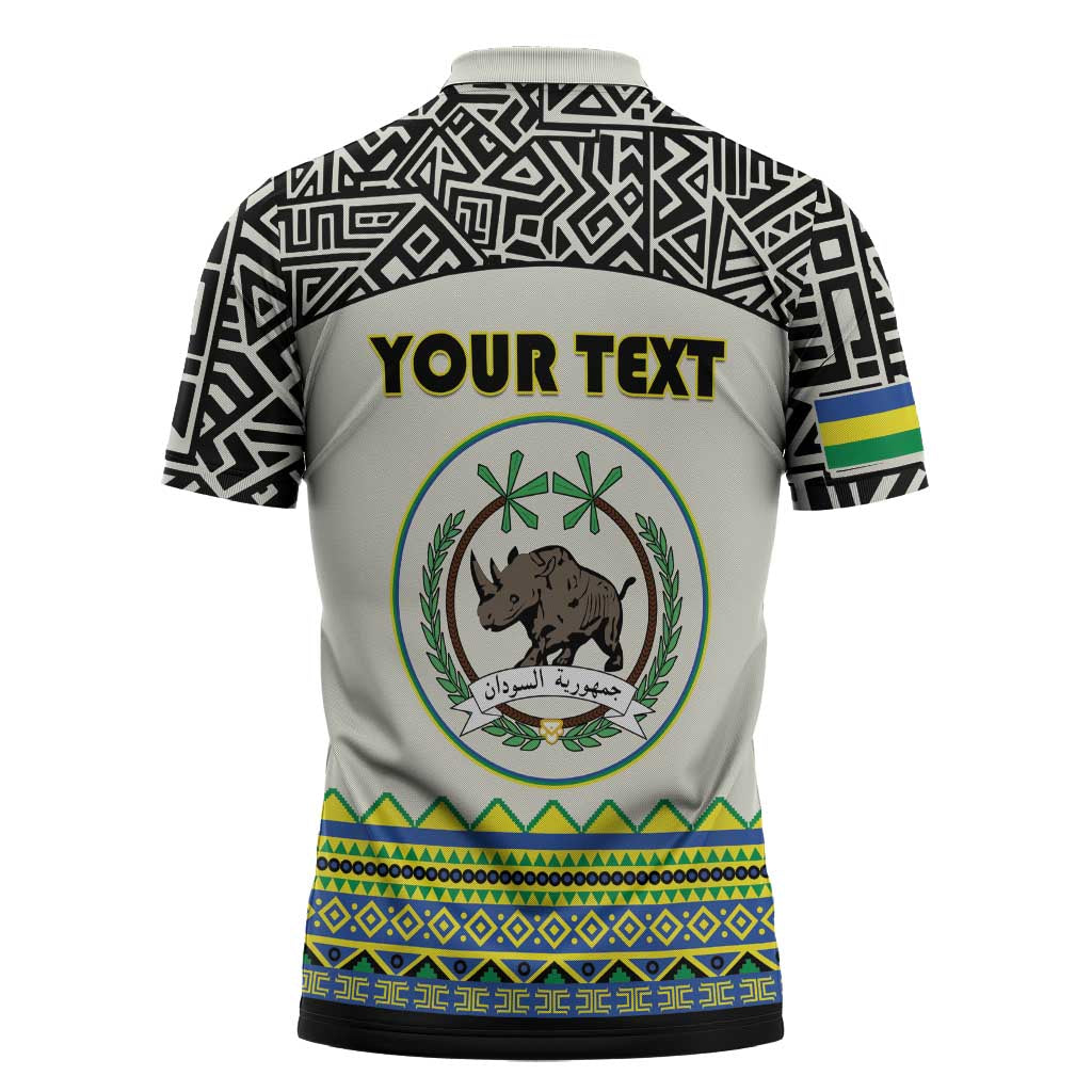 Personalized Sudan 1956-1970 Zipper Polo Shirt With African Pattern - Wonder Print Shop