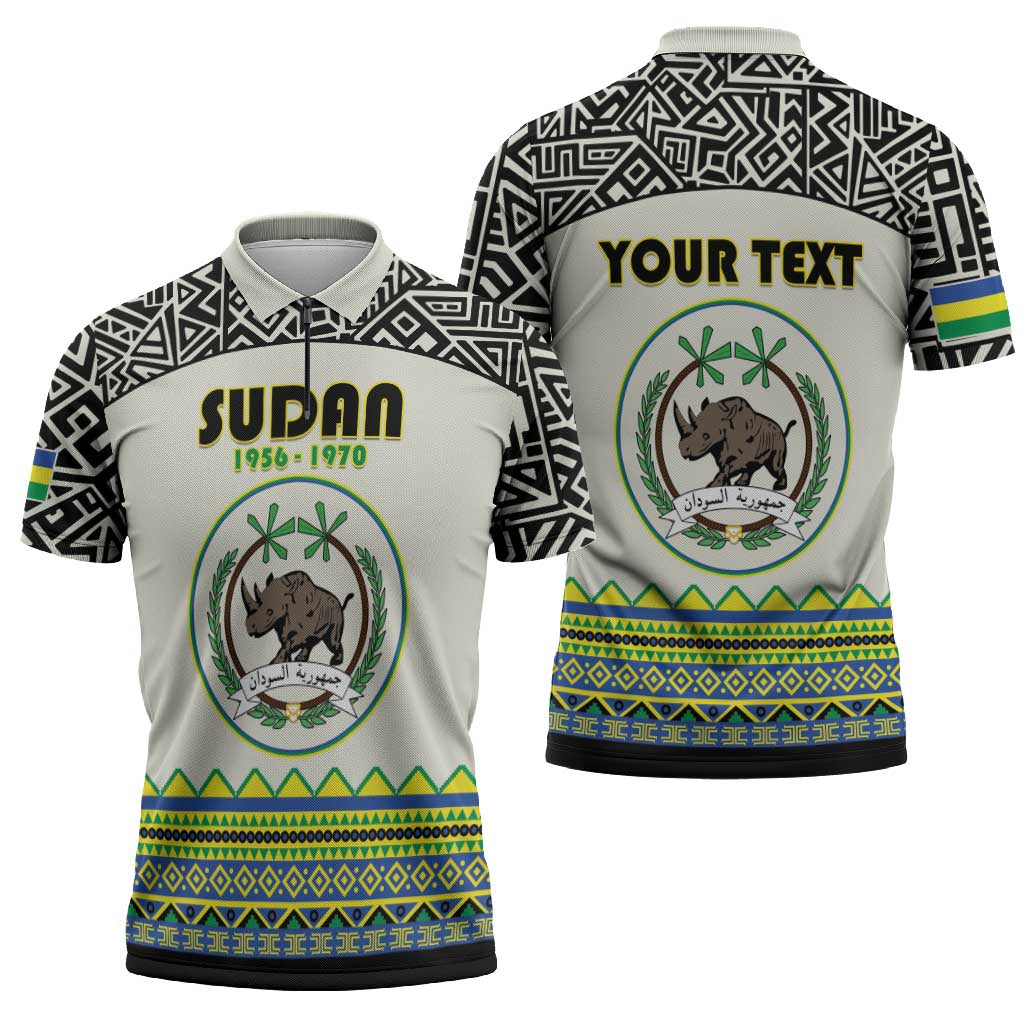 Personalized Sudan 1956-1970 Zipper Polo Shirt With African Pattern - Wonder Print Shop