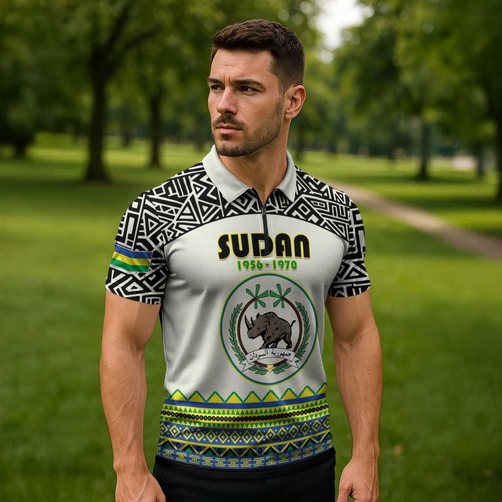Personalized Sudan 1956-1970 Zipper Polo Shirt With African Pattern - Wonder Print Shop