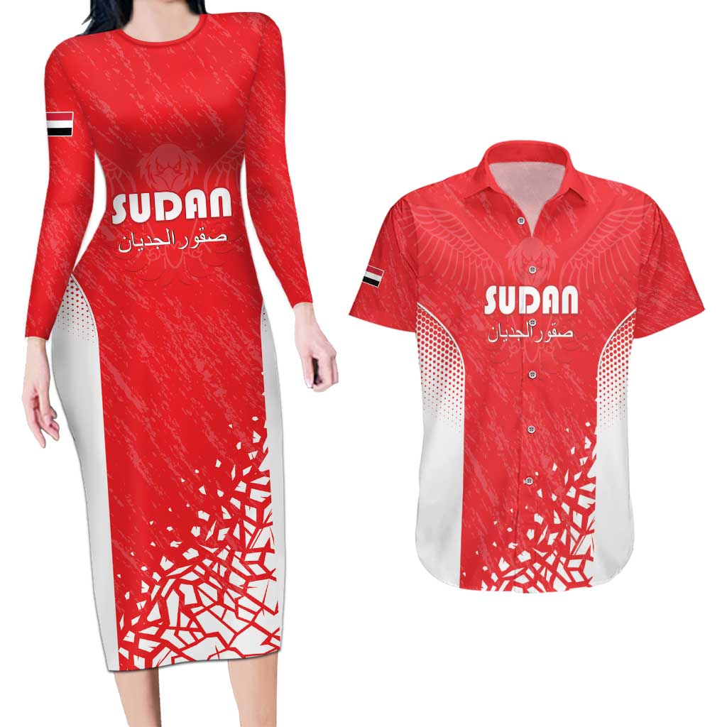 Custom Sudan Football Couples Matching Long Sleeve Bodycon Dress and Hawaiian Shirt Come On Falcons of Jediane - Wonder Print Shop