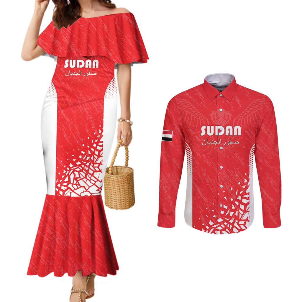 Custom Sudan Football Couples Matching Mermaid Dress and Long Sleeve Button Shirt Come On Falcons of Jediane - Wonder Print Shop
