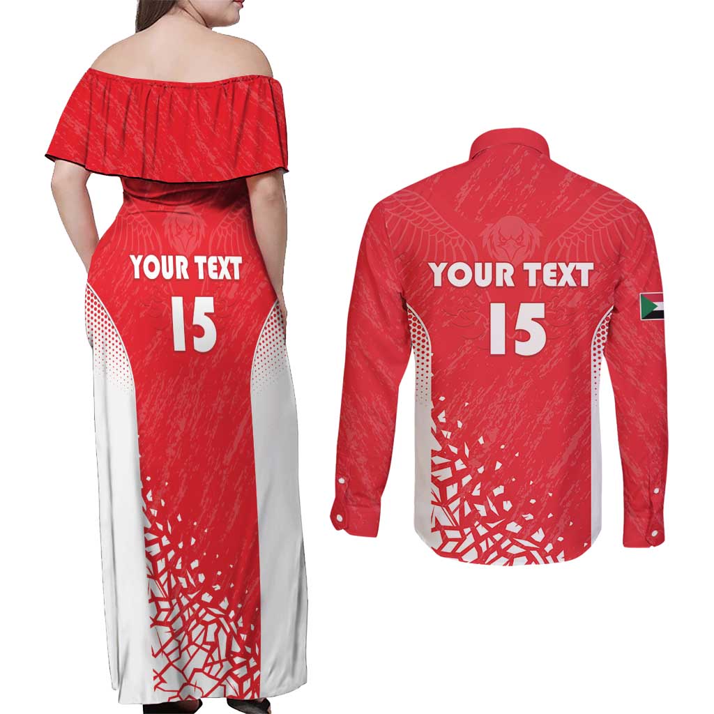 Custom Sudan Football Couples Matching Off Shoulder Maxi Dress and Long Sleeve Button Shirt Come On Falcons of Jediane - Wonder Print Shop