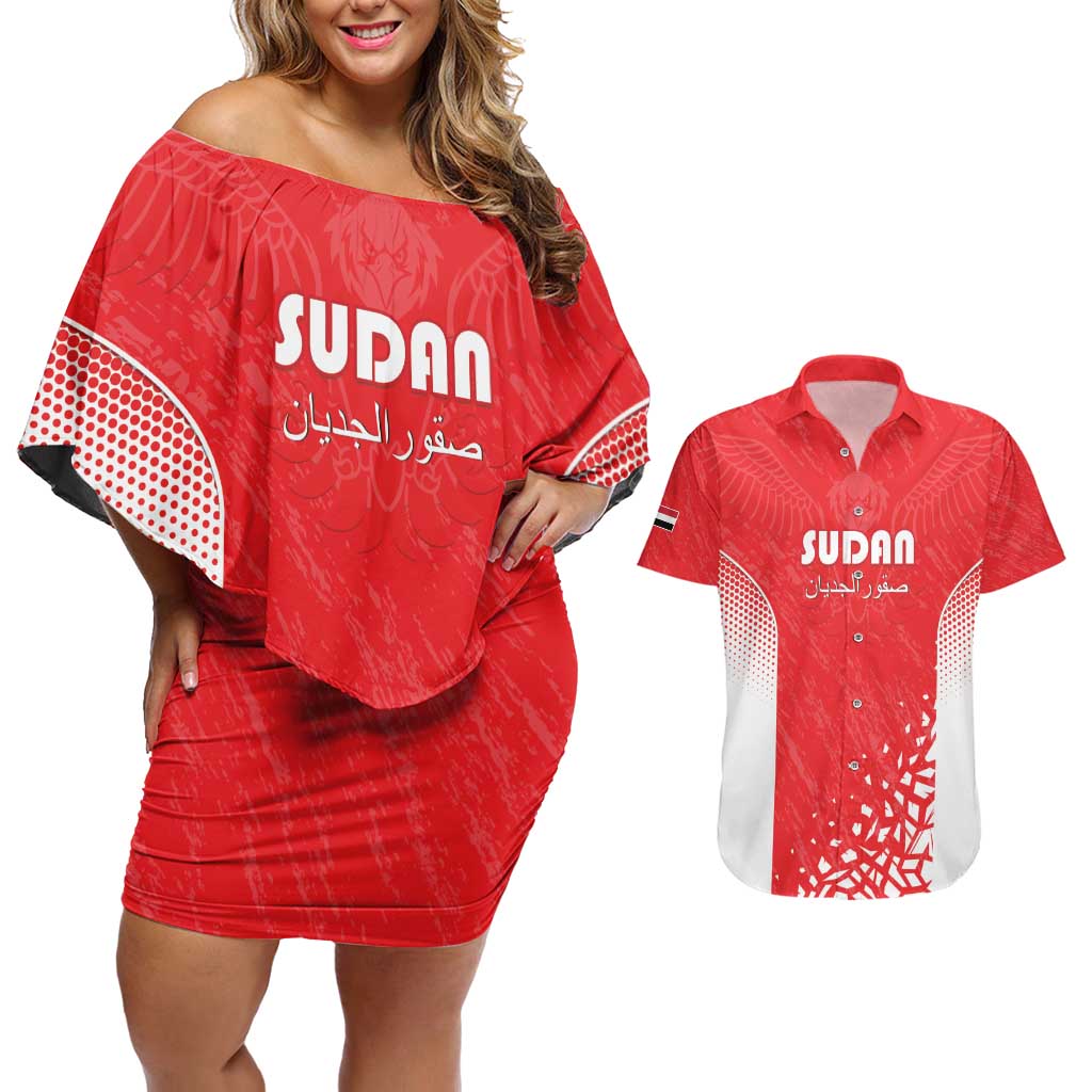 Custom Sudan Football Couples Matching Off Shoulder Short Dress and Hawaiian Shirt Come On Falcons of Jediane - Wonder Print Shop