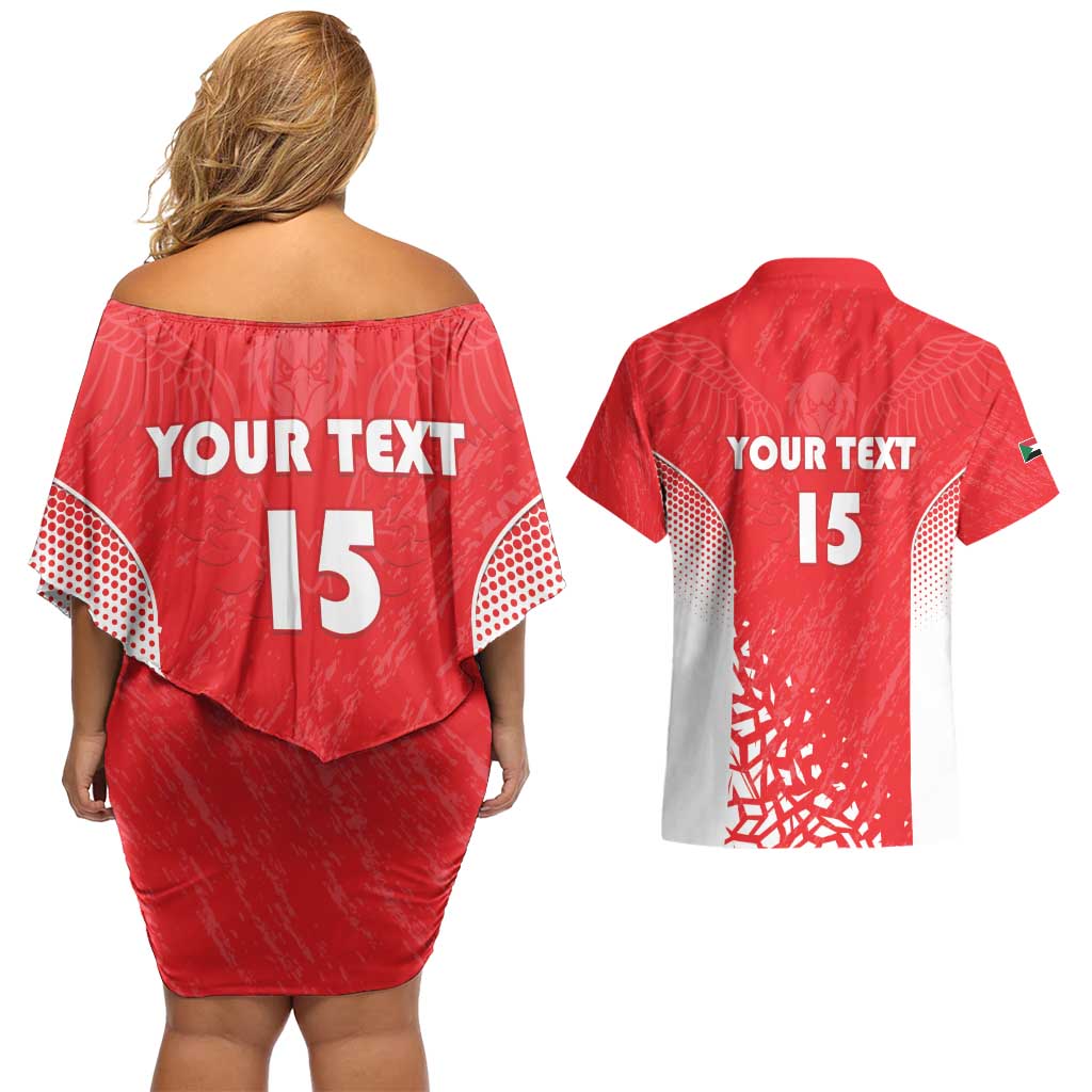 Custom Sudan Football Couples Matching Off Shoulder Short Dress and Hawaiian Shirt Come On Falcons of Jediane - Wonder Print Shop