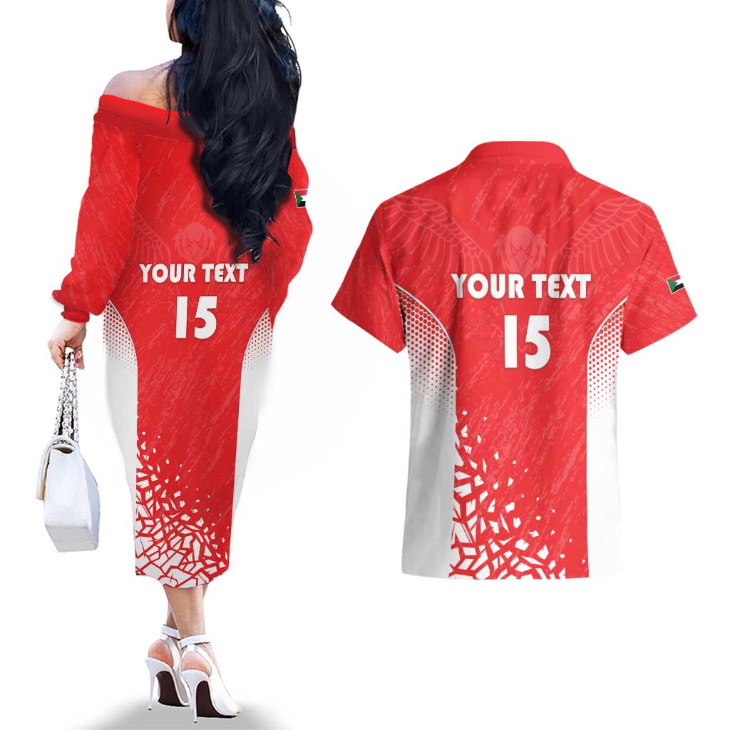 Custom Sudan Football Couples Matching Off The Shoulder Long Sleeve Dress and Hawaiian Shirt Come On Falcons of Jediane - Wonder Print Shop