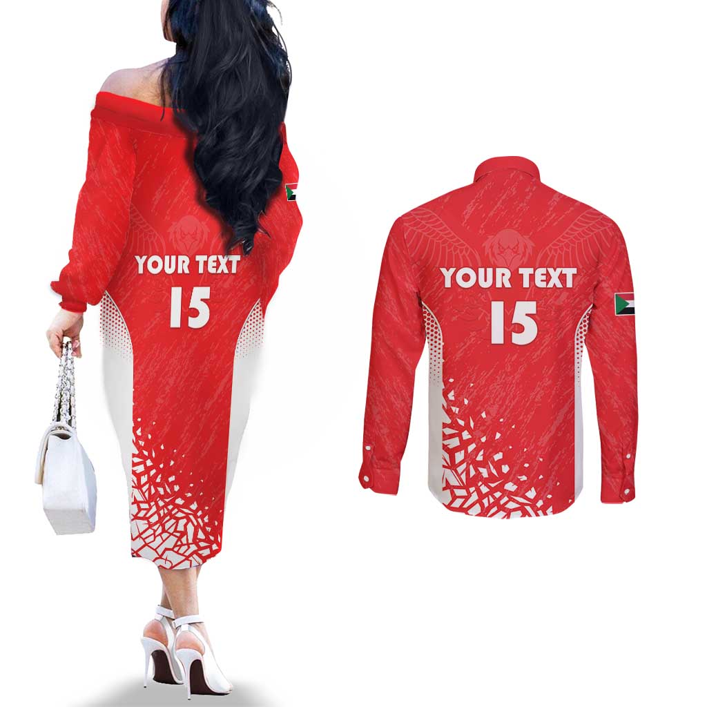 Custom Sudan Football Couples Matching Off The Shoulder Long Sleeve Dress and Long Sleeve Button Shirt Come On Falcons of Jediane - Wonder Print Shop